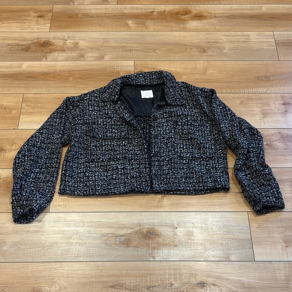 Thread & Supply Black and Gray Tweed Teddy Jacket
